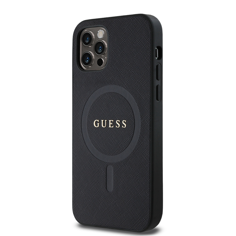 Apple iPhone 12 Pro Kılıf Guess Orjinal Lisanslı Magsafe Şarj Özellikli Yazı Logolu Saffiano Classic Kapak - 3