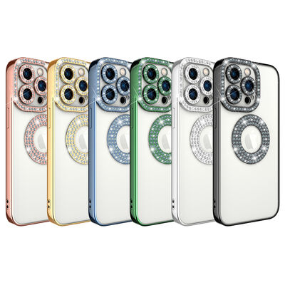 Apple iPhone 12 Pro Max Case Camera Protection Stone Decorated Back Transparent Zore Asya Cover - 8