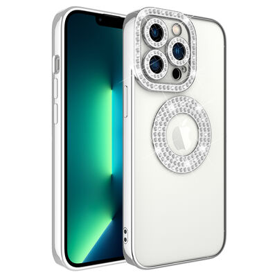 Apple iPhone 12 Pro Max Case Camera Protection Stone Decorated Back Transparent Zore Asya Cover - 7