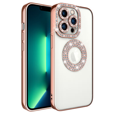 Apple iPhone 12 Pro Max Case Camera Protection Stone Decorated Back Transparent Zore Asya Cover - 2