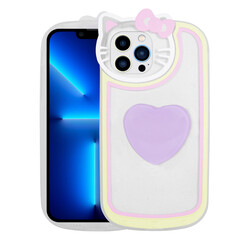 Apple iPhone 12 Pro Max Case Cat Figured Transparent Pop Socket Zore Rhythmic Cover - 7