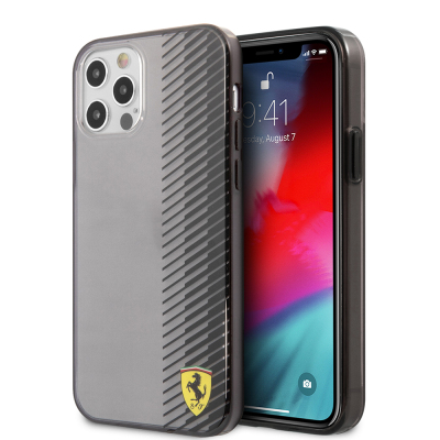 Apple iPhone 12 Pro Max Case Ferrari Original Licensed Classic Metal Logo Transparent Line Pattern Gradient Cover - 1