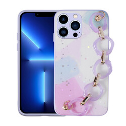 Apple iPhone 12 Pro Max Case Glittery Patterned Hand Strap Holder Zore Elsa Silicone Cover - 1