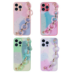 Apple iPhone 12 Pro Max Case Glittery Patterned Hand Strap Holder Zore Elsa Silicone Cover - 2