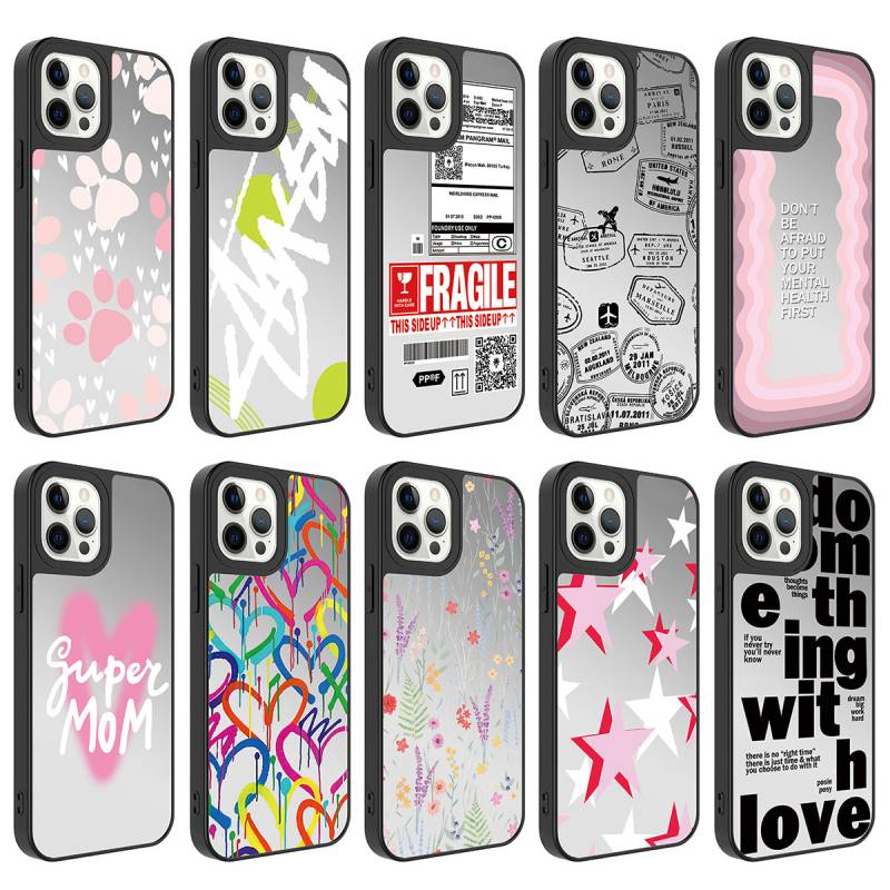 Apple iPhone 12 Pro Max Case Mirror Patterned Camera Protected Glossy Zore Mirror Cover - 2
