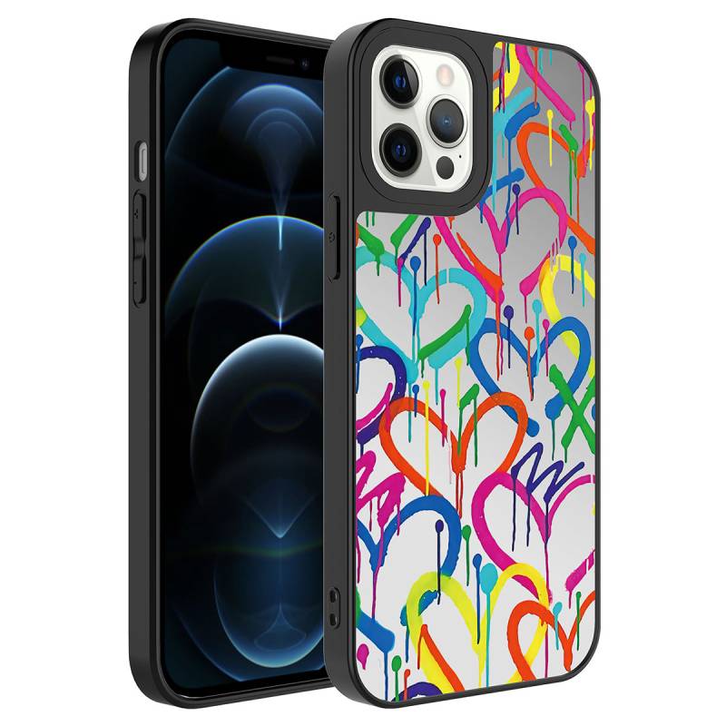 Apple iPhone 12 Pro Max Case Mirror Patterned Camera Protected Glossy Zore Mirror Cover - 5