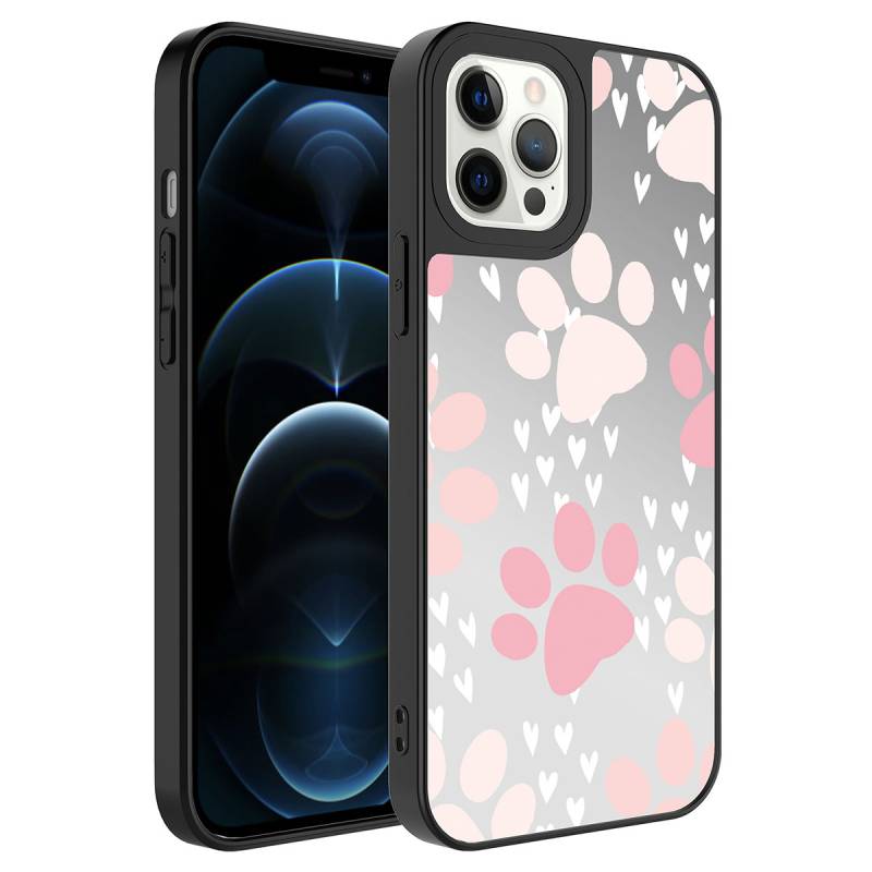Apple iPhone 12 Pro Max Case Mirror Patterned Camera Protected Glossy Zore Mirror Cover - 11