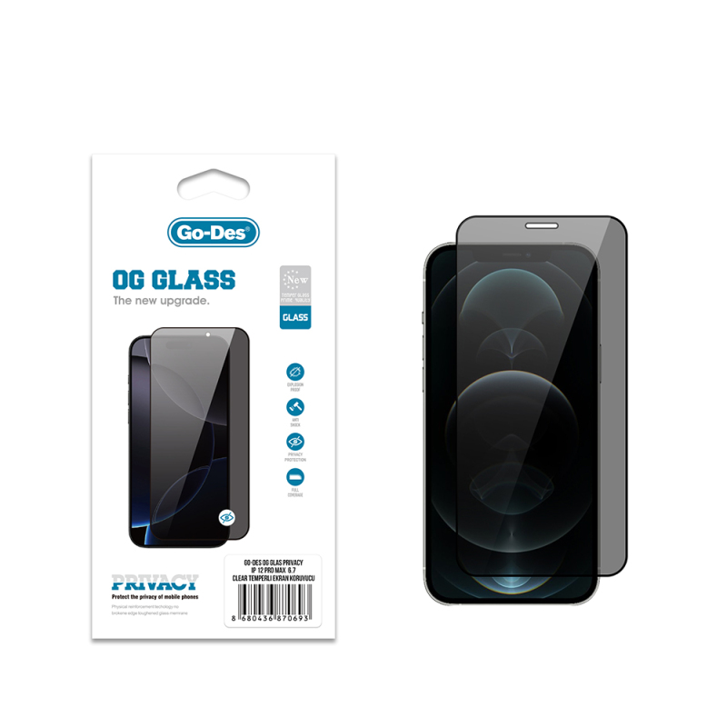 Apple iPhone 12 Pro Max Go Des OG Glass Privacy Antistatik Temperli Cam Ekran Koruyucu - 1