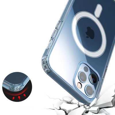 Apple iPhone 12 Pro Max Kılıf Magsafe Şarj Özellikli Şeffaf Sert PC Zore Embos Kapak - 4