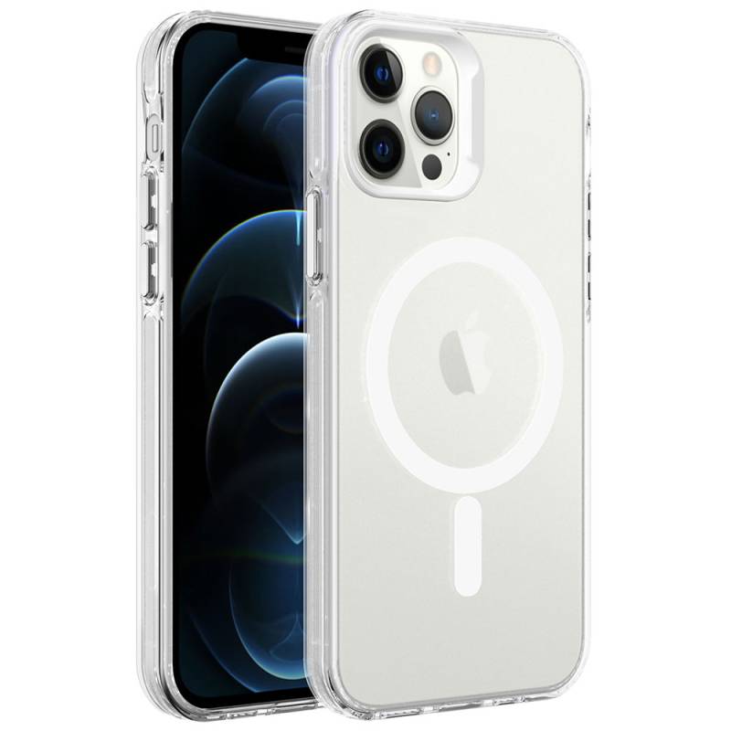 Apple iPhone 12 Pro Max Kılıf Zore Magsafe Şarj Özellikli Buzlu Transparan C-Pro Sert Kapak - 5
