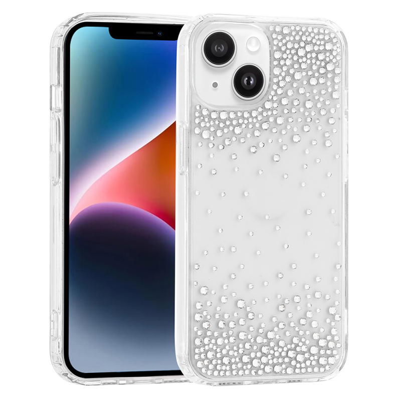 Apple iPhone 13 Case Airbag Design Droplet Rhinestone Transparent Zore Pera Silicone Cover - 1
