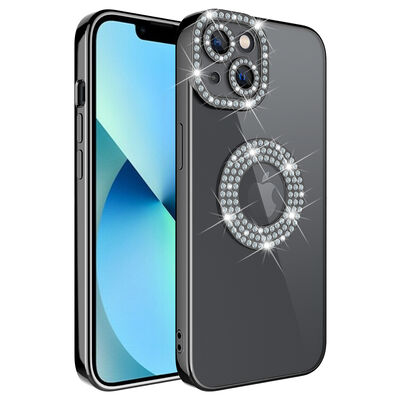 Apple iPhone 13 Case Camera Protection Stone Decorated Back Transparent Zore Asya Cover - 7