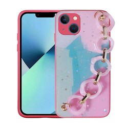 Apple iPhone 13 Case Glittery Patterned Hand Strap Holder Zore Elsa Silicone Cover - 1