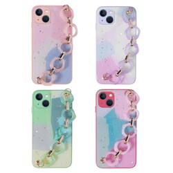 Apple iPhone 13 Case Glittery Patterned Hand Strap Holder Zore Elsa Silicone Cover - 2