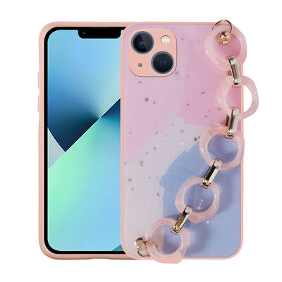 Apple iPhone 13 Case Glittery Patterned Hand Strap Holder Zore Elsa Silicone Cover - 6