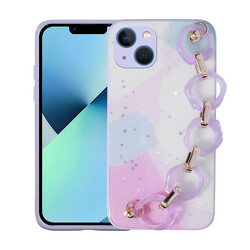 Apple iPhone 13 Case Glittery Patterned Hand Strap Holder Zore Elsa Silicone Cover - 4
