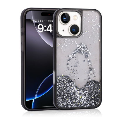 Apple iPhone 13 Case Liquid Glitter Transparent Back Surface Zore Keto Silicone Cover - 1