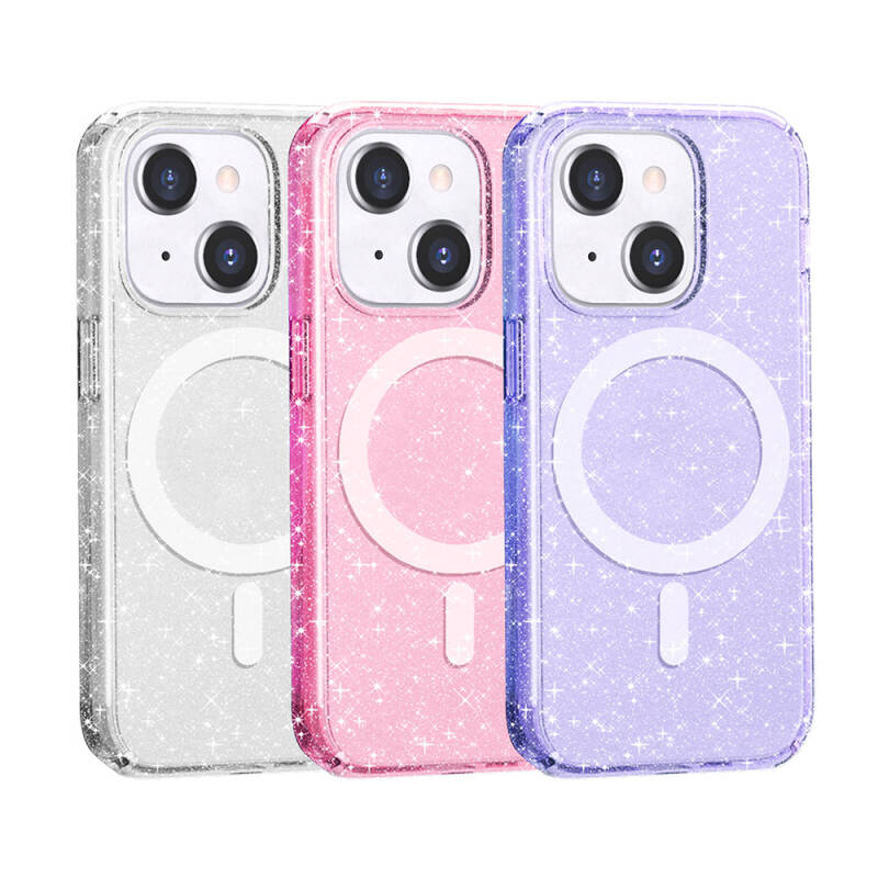 Apple iPhone 13 Case Magsafe Charging Feature Shining Glitter Transparent Colored Zore Allstar Cover - 5