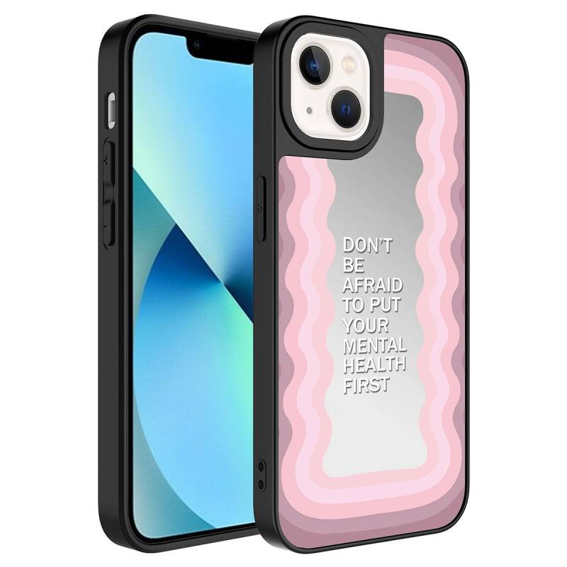 Apple iPhone 13 Case Mirror Patterned Camera Protected Glossy Zore Mirror Cover - 12