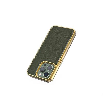 Apple iPhone 13 Case Wiwu Genuine Leather Gold Calfskin Original Leather Cover - 7