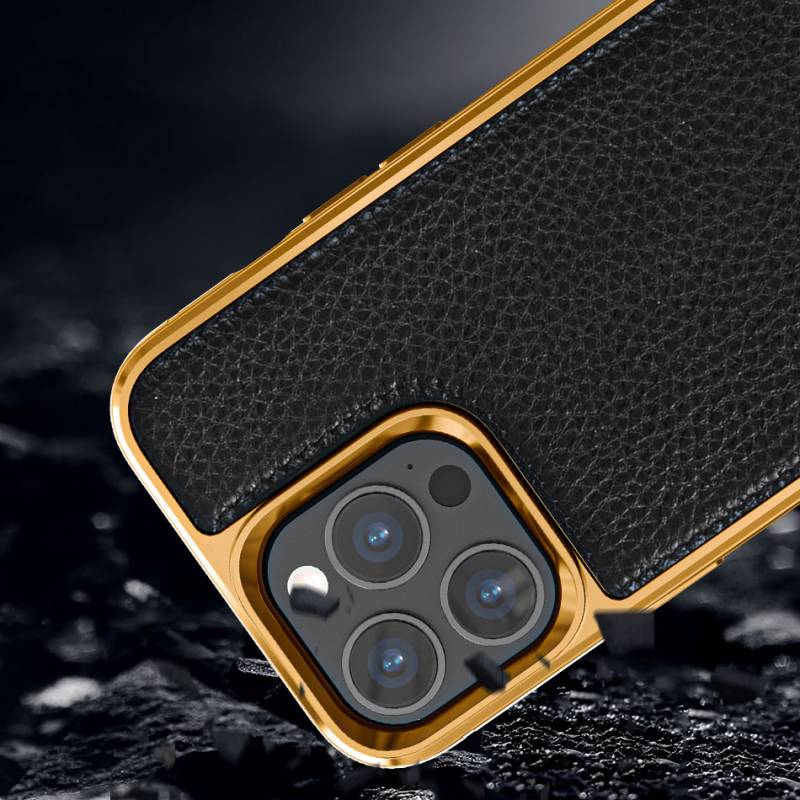 Apple iPhone 13 Case Wiwu Genuine Leather Gold Calfskin Original Leather Cover - 9
