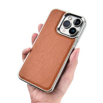 Apple iPhone 13 Case Wiwu Genuine Leather Silver Calfskin Original Leather Cover - 6