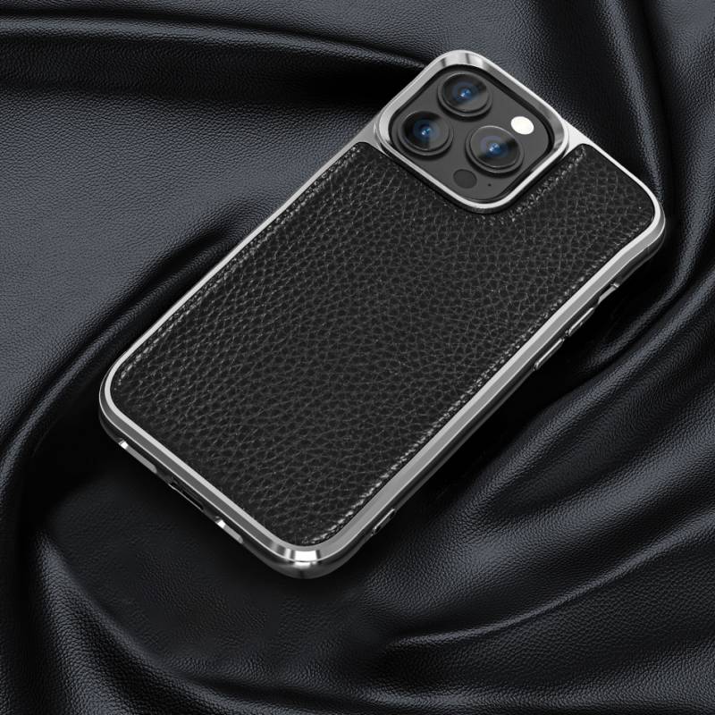 Apple iPhone 13 Case Wiwu Genuine Leather Silver Calfskin Original Leather Cover - 2