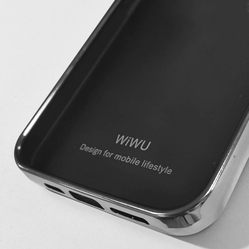 Apple iPhone 13 Case Wiwu Genuine Leather Silver Calfskin Original Leather Cover - 8