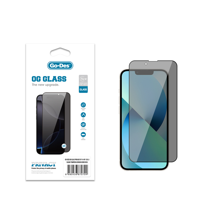 Apple iPhone 13 Go Des OG Glass Privacy Antistatik Temperli Cam Ekran Koruyucu - 1