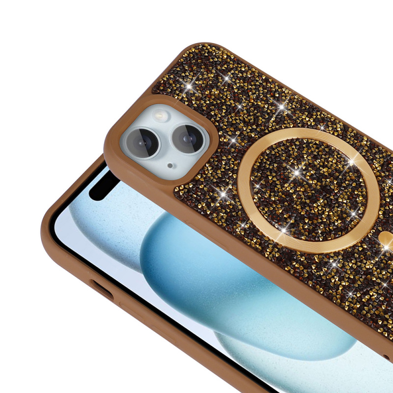 Apple iPhone 13 Kılıf Pırlanta Tasarımlı M-safe Şarj Özellikli Zore Mozaik Silikon Kapak - 8