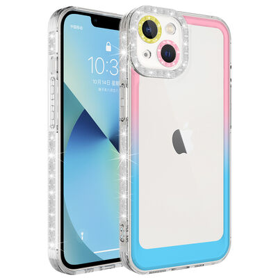 Apple iPhone 13 Kılıf Simli ve Renk Geçiş Tasarımlı Lens Korumalı Zore Park Kapak - 4
