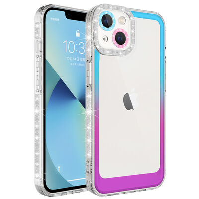Apple iPhone 13 Kılıf Simli ve Renk Geçiş Tasarımlı Lens Korumalı Zore Park Kapak - 7