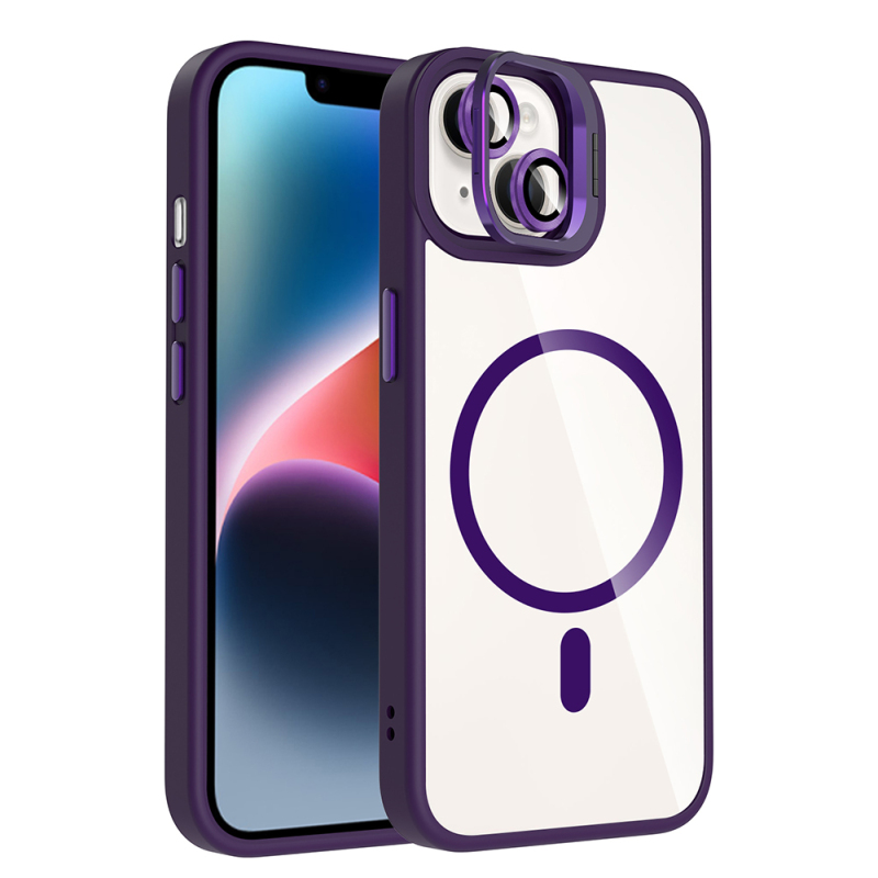 Apple iPhone 13 Kılıf Standlı ve Kamera Lens Hediyeli M-Safe Şarj Özellikli Zore Etro Kapak - 6