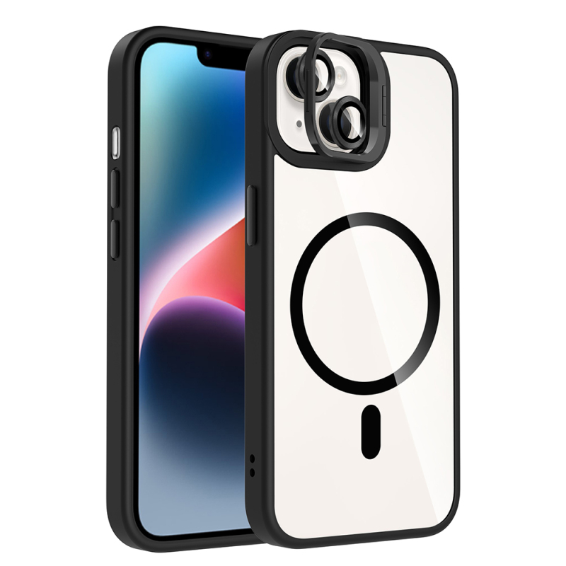 Apple iPhone 13 Kılıf Standlı ve Kamera Lens Hediyeli M-Safe Şarj Özellikli Zore Etro Kapak - 2