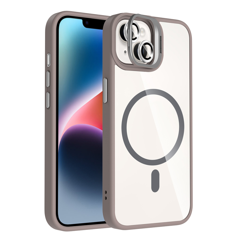 Apple iPhone 13 Kılıf Standlı ve Kamera Lens Hediyeli M-Safe Şarj Özellikli Zore Etro Kapak - 3