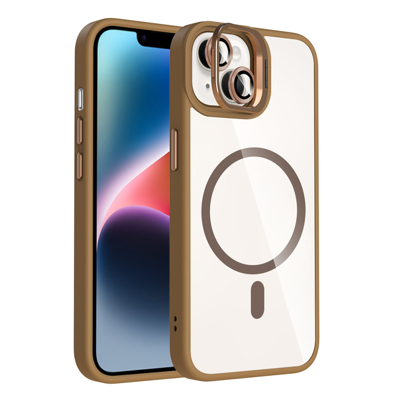 Apple iPhone 13 Kılıf Standlı ve Kamera Lens Hediyeli M-Safe Şarj Özellikli Zore Etro Kapak - 5