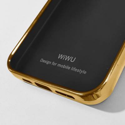 Apple iPhone 13 Kılıf Wiwu Genuine Leather Gold Calfskin Orjinal Deri Kapak - 2