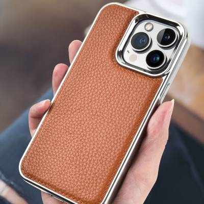 Apple iPhone 13 Mini Case Wiwu Genuine Leather Silver Calfskin Original Leather Cover - 11