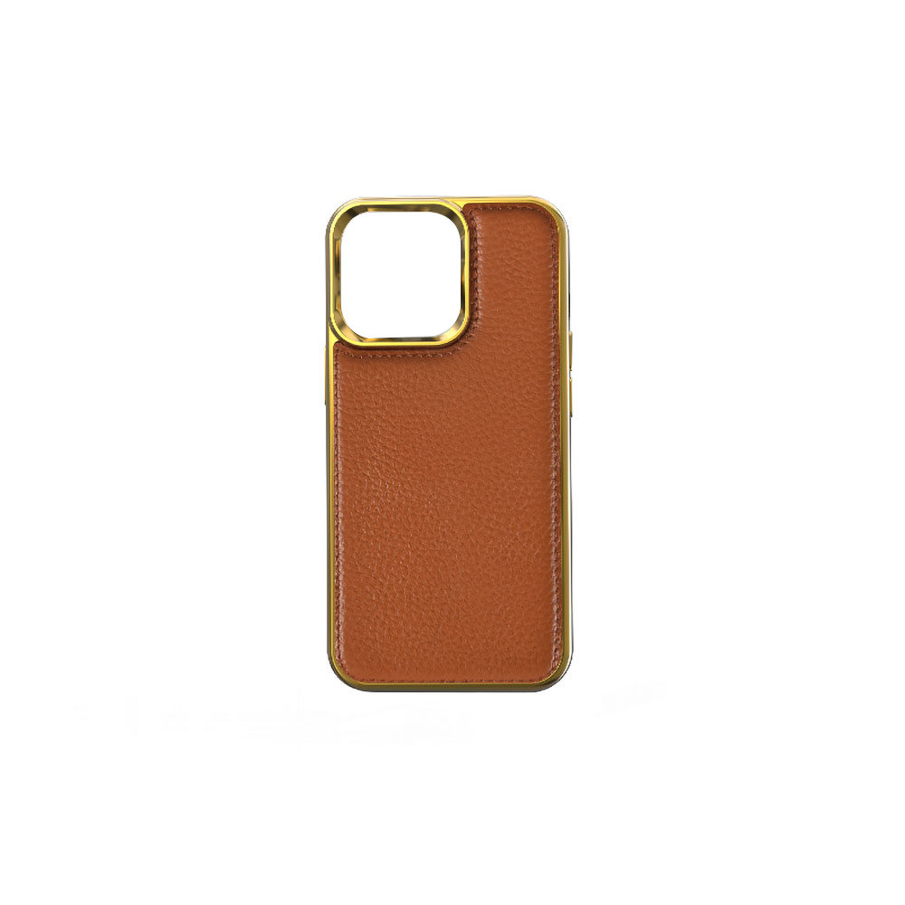 Apple iPhone 13 Mini Kılıf Wiwu Genuine Leather Gold Calfskin Orjinal Deri Kapak - 1
