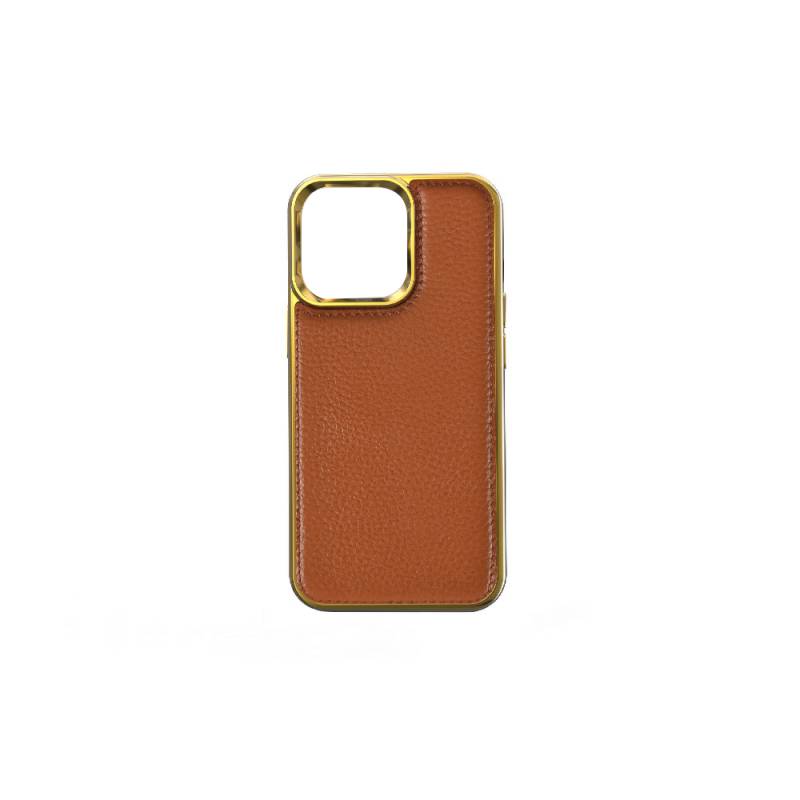 Apple iPhone 13 Mini Kılıf Wiwu Genuine Leather Gold Calfskin Orjinal Deri Kapak - 3