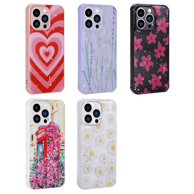 Apple iPhone 13 Pro Case Glittery Patterned Camera Protected Shiny Zore Popy Cover - 3