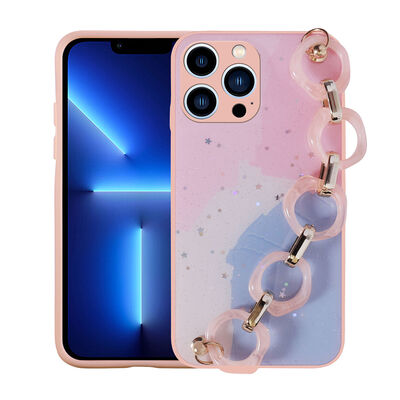 Apple iPhone 13 Pro Case Glittery Patterned Hand Strap Holder Zore Elsa Silicone Cover - 1