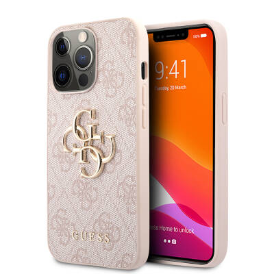 Apple iPhone 13 Pro Case Guess Original Licensed PU Leather 4G Patterned Metal Cover with Large 4G and Text Logo - 3