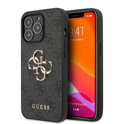 Apple iPhone 13 Pro Case Guess Original Licensed PU Leather 4G Patterned Metal Cover with Large 4G and Text Logo - 1