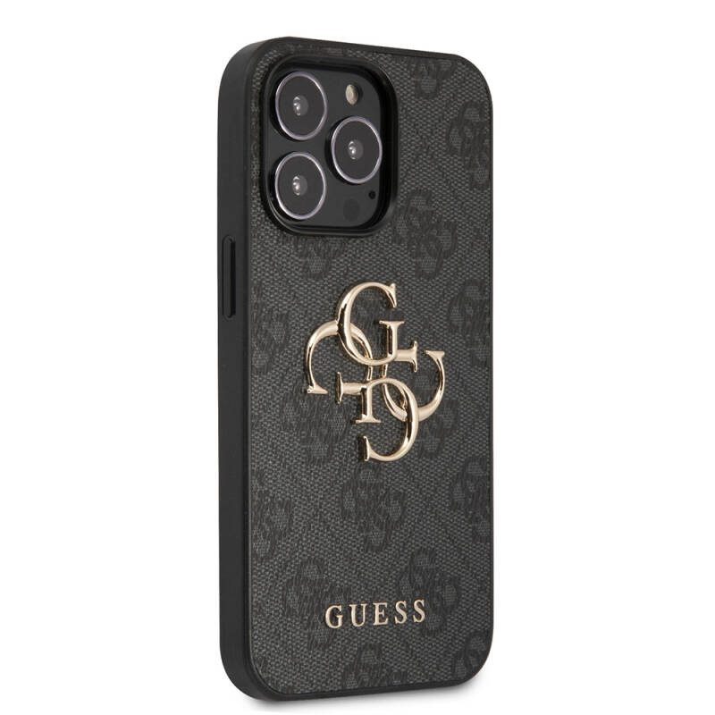 Apple iPhone 13 Pro Case Guess Original Licensed PU Leather 4G Patterned Metal Cover with Large 4G and Text Logo - 5