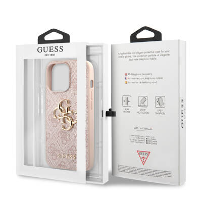 Apple iPhone 13 Pro Case Guess Original Licensed PU Leather 4G Patterned Metal Cover with Large 4G and Text Logo - 16