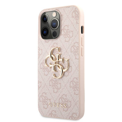 Apple iPhone 13 Pro Case Guess Original Licensed PU Leather 4G Patterned Metal Cover with Large 4G and Text Logo - 17