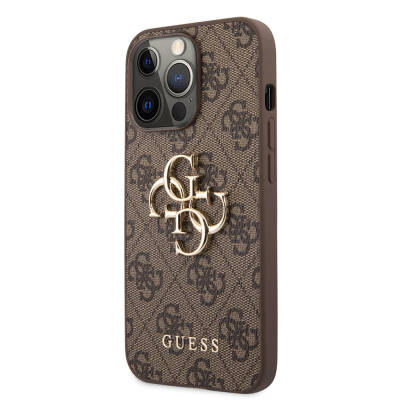 Apple iPhone 13 Pro Case Guess Original Licensed PU Leather 4G Patterned Metal Cover with Large 4G and Text Logo - 19