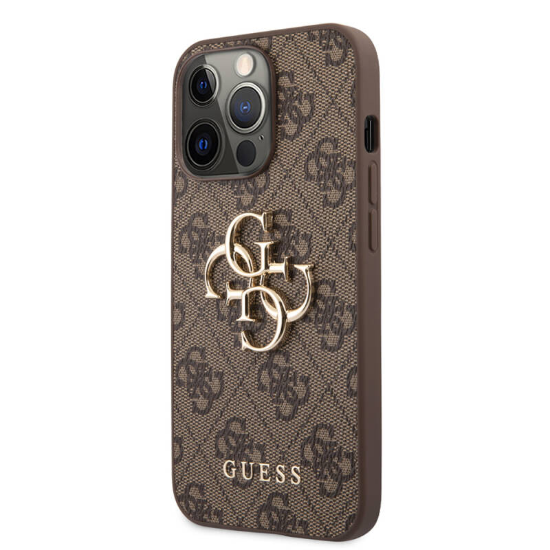 Apple iPhone 13 Pro Case Guess Original Licensed PU Leather 4G Patterned Metal Cover with Large 4G and Text Logo - 19