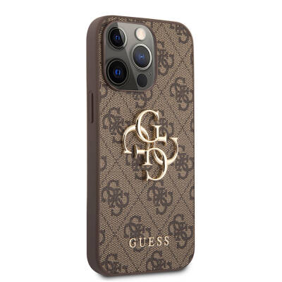 Apple iPhone 13 Pro Case Guess Original Licensed PU Leather 4G Patterned Metal Cover with Large 4G and Text Logo - 21